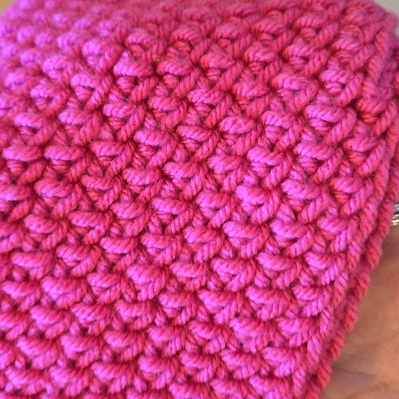 Hand-Knit/Crocheted Adorable Hot Pink with White Heart Beanie - Picture 5 of 7